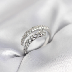 Mey İthalat® Gümüş Renk Zirkon Taşlı Sarmal Kadın Yüzük