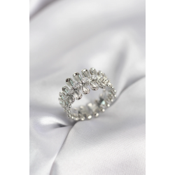 Mey İthalat® Gümüş Renk Zirkon Taşlı Sıralı Damla Model Kadın Yüzük