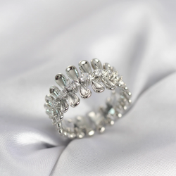 Mey İthalat® Gümüş Renk Zirkon Taşlı Sıralı Damla Model Kadın Yüzük