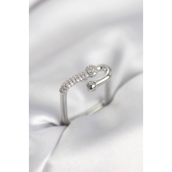 Mey İthalat® Gümüş Renk Zirkon Taşlı Tifani Model Kare Kadın Yüzük