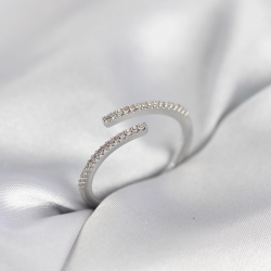 Mey İthalat® Gümüş Renk Zirkon Taşlı Yılan Tarz Kadın Yüzük