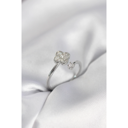 Mey İthalat® Gümüş Renk Zirkon Taşlı Yonca Model Kadın Yüzük