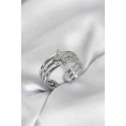 Mey İthalat® Gümüş Renk Zirkon Taşlı Yonca Model Kadın Yüzük