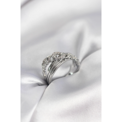 Mey İthalat® Gümüş Renk Zirkon Taşlı Zincir Model Kadın Yüzük