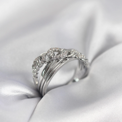 Mey İthalat® Gümüş Renk Zirkon Taşlı Zincir Model Kadın Yüzük