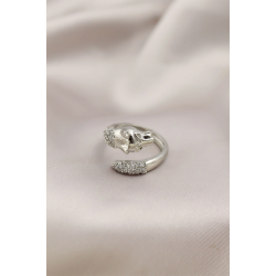 Mey İthalat® Gümüş Renkli Metal Kaplan Model Zirkon Taşlı Kadın Yüzük