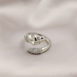 Mey İthalat® Gümüş Renkli Metal Kaplan Model Zirkon Taşlı Kadın Yüzük