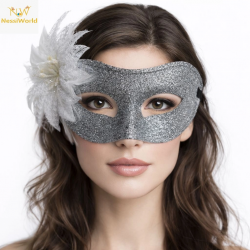 Mey İthalat® Gümüş Simli Tüylü Balo Maskesi – Kadın Parti & Maskeli Balo Maskesi