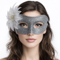 Mey İthalat® Gümüş Simli Tüylü Balo Maskesi – Kadın Parti & Maskeli Balo Maskesi