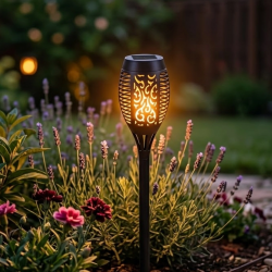 Mey İthalat® Güneş Enerjili Alev Görünümlü Bahçe Lambası Sensörlü LED Dış Mekan Dekoratif Aydınlatma