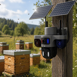 Mey İthalat® Güneş Enerjili Yayla Kamerası 4G SIM Kartlı 3 Lensli Bahçe Güvenlik Kamerası 2 Yıl Garantili