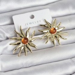 Mey İthalat® Güneş Model Gold Renk Pirinç Kadın Küpe