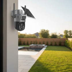 Mey İthalat®  Güneş Panelli Akıllı Güvenlik Kamerası 360° PTZ Hareketli,Kablosuz WiFi,Çift Anten ve Kameralı,Gece Görüşlü,Hareket Algılamalı,Solar Kamera