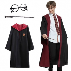Mey İthalat® Harry Potter Gryffindor Kapişonlu Çocuk Kostüm + Asa + Gözlük Seti 11-12 Yaş