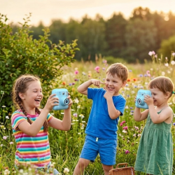 Mey İthalat® HD Ekranlı Çocuk Kamera Anında Fotoğraf Baskı ve Boyama Kalemli