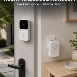 Mey İthalat® HD Kameralı Beyaz Görüntülü Kapı Zili Çift Yönlü Sesli Wi-Fi Akıllı Kapı Zili