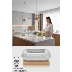 Mey İthalat® Heidi Serisi Paslanmaz Çelik Dikdörtgen Büyük Boy Süzgeç Kevgir 37x27 cm 722889