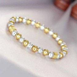 Mey İthalat® Hematit Gümüş Gold Renk Doğal Taş Erkek Bileklik