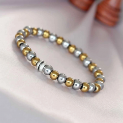 Mey İthalat® Hematit Silver Gold Renk Doğal Taş Erkek Bileklik