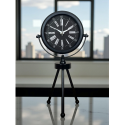 Mey İthalat® Heritage Black Üç Ayaklı Metal Masa Saati