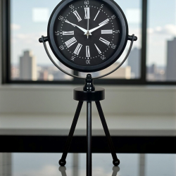 Mey İthalat® Heritage Black Üç Ayaklı Metal Masa Saati