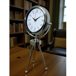 Mey İthalat®  Heritage Üç Ayaklı Krom Metal Masa Saati