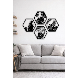 Mey İthalat® HexaLeaf – Tropikal Yaprak Desenli Altıgen Ahşap Duvar Dekoru
