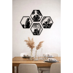 Mey İthalat® HexaLeaf – Tropikal Yaprak Desenli Altıgen Ahşap Duvar Dekoru