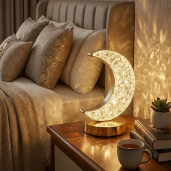 Mey İthalat®  Hilal AY Model Kristal LED Masa ası – Dokunmatik, 3 Renk Işık Modlu, Şarjlı Mini Dekoratif Gece ası