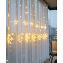 Mey İthalat® Hilal Yıldız LED Perde Işık Balkon Pencere ve Oda Dekorasyonu