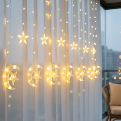 Mey İthalat® Hilal Yıldız LED Perde Işık Balkon Pencere ve Oda Dekorasyonu
