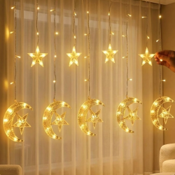 Mey İthalat® Hilal Yıldız Perde LED Işık 2 Modlu Sıcak Beyaz Dekoratif Aydınlatma