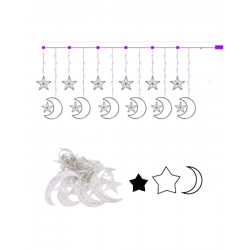 Mey İthalat® Hilal Yıldız Perde LED Işık 2 Modlu Sıcak Beyaz Dekoratif Aydınlatma