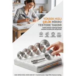 Mey İthalat® HSS Mini Daire Testere Seti 6+1  Mini Makine Uyumlu Metal Ahşap Plastik Kesici Disk 723179