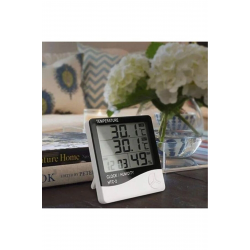 Mey İthalat® İç ve Dış Ortam Sıcaklığını Ölçebilen LCD Ekran Saat Göstergeli Alarmlı Nem Ölçer Termometre