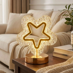 Mey İthalat®  İçi Boş Yıldız Şeklinde Kristal LED Masa ası – Dokunmatik, 3 Renk Işık Modlu, Şarjlı Mini Dekoratif Gece ası