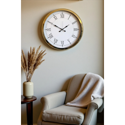 Mey İthalat® İhtişamlı Gold 52 Cm Metal Roma Rakamlı Lüks Duvar Saati