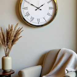 Mey İthalat® İhtişamlı Gold 52 Cm Metal Roma Rakamlı Lüks Duvar Saati