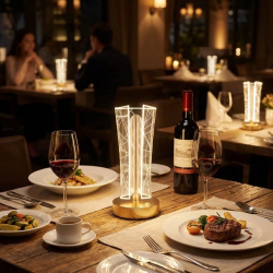 Mey İthalat®  İki Yandan Kavisli Silindirik Geometrik Çizgi Model Kristal LED Masa ası – Dokunmatik, 3 Renk Işık Modlu, Şarjlı Dekoratif Gece ası