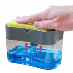 Mey İthalat®  İkisi Bir Arada  Basmalı Pratik Sıvı Sabunluk Pompası ve Bulaşık Yıkama Süngeri Haznesi