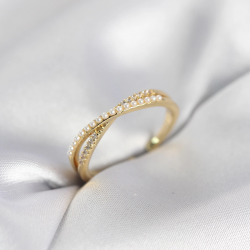 Mey İthalat® İncili ve Zirkon Taşlı Gold Renk Kadın Yüzük