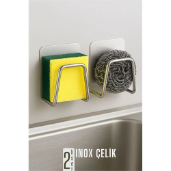 Mey İthalat® Inox Bulaşık Sübgerlik Stant- Mutfak Askısı Profesyonel 2 li SET 722043