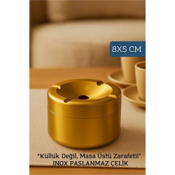 Mey İthalat® Inox Gold Paslanmaz Çelik Küllük – 8x 5 cm | Modern, Hijyenik ve Dayanıklı Tasarım 722190
