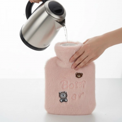 Mey İthalat® Işıklı Ayıcıklı Figürlü Pembe Peluş Sıcak Su Torbası 1 Lt – Yumuşak Kılıf, Uzun Süre Sıcak Tutan Termal Su Torbası