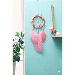 Mey İthalat® Işıklı Pembe Gül Detaylı El Yapımı Rüya Kapanı - Romantik Duvar Süsü & Hediyelik Düş Kapanı