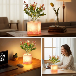 Mey İthalat® Işıklı Yapay Çiçek – Pembe Saksılı LED Dekoratif Bitki, Masaüstü ve Ev Ofis Aydınlatmalı Süs Bitkisi