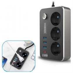 Mey İthalat®  Isıya Dayanıklı Termal Akım Korumalı 2 Mt 10A 2500W 3lü Priz ve 3 Usbi 21A Uzatma Kablosu