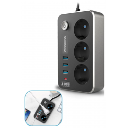 Mey İthalat®  Isıya Dayanıklı Termal Akım Korumalı 2 Mt 10A 2500W 3lü Priz ve 3 Usbi 21A Uzatma Kablosu