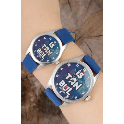 Mey İthalat® İstanbul Tasarım Lacivert Deri Kordonlu Sevgili Saatleri