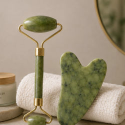 Mey İthalat® Jade Roller ve Gua Sha Taşı Yüz Bakım Masaj Seti